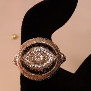 "Evil Eye" Style 925 Silver, CZ & "Sapphire" Ring